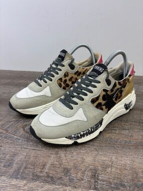Golden Goose Running Sneakers Leopard Pony Hair Star Italy EU 38